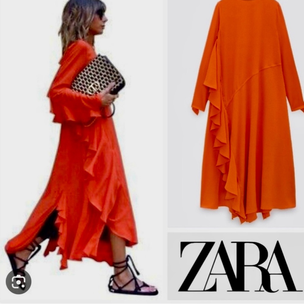 Zara Women's Vibrant Coral Long Sleeve Dress